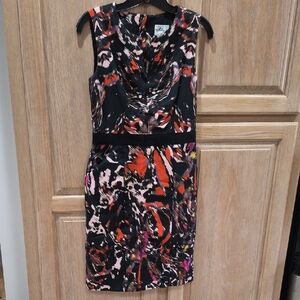 Milly of New York Black Dress with Orange, Pink & Purple Abstract Print